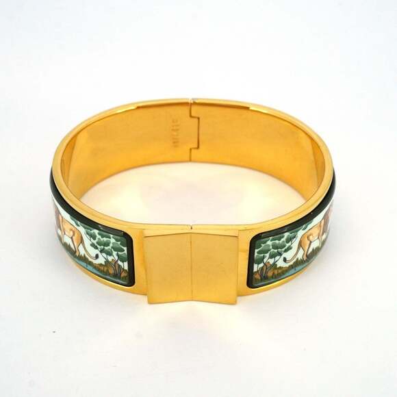 Hermes Click Cluck GM Bangle, GP Plated, Cloisonne, Gold, Green, Multicolor, ... - Picture 4 of 10